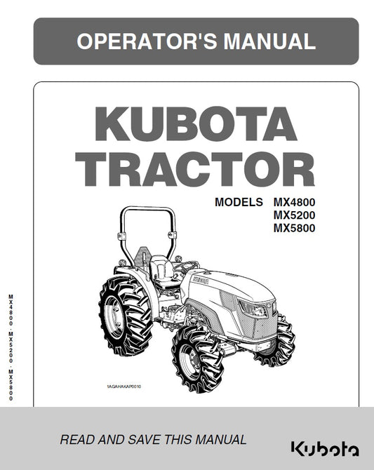Kubota MX4800, MX5200, MX5800 Tractor Pdf Operator's Manual