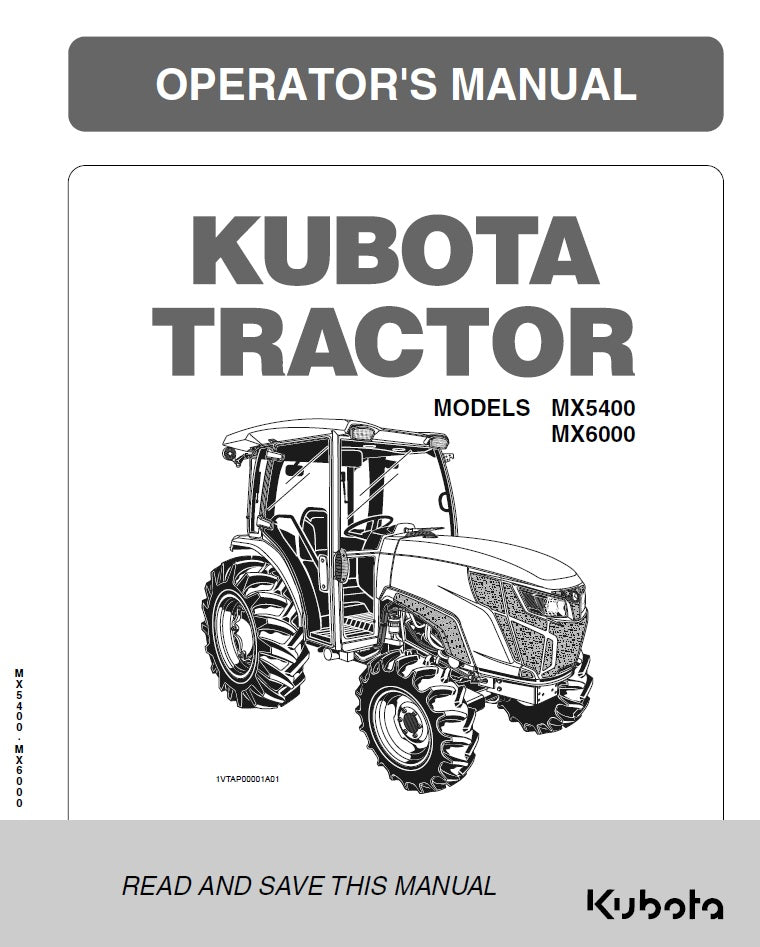 Kubota MX5400, MX6000 Tractor Pdf Operator's Manual