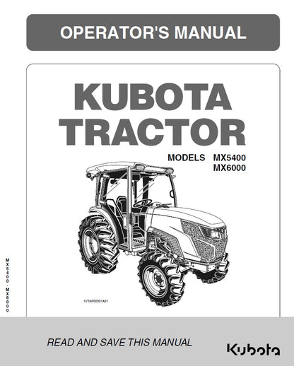 Kubota MX5400, MX6000 Tractor Pdf Operator's Manual
