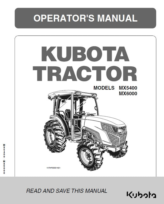 Kubota MX5400, MX6000 Tractor Pdf Operator's Manual