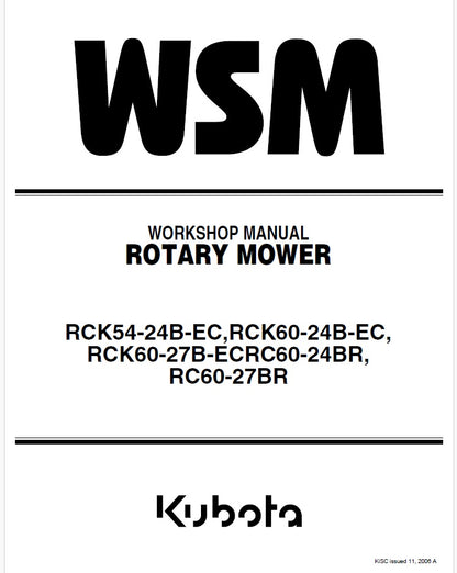 Kubota RCK54-24B-EC, RCK60-24B-EC, RCK60-27B-ECRC60-24BR, RC60-27BR Rotary Mower Pdf Repair Service Manual