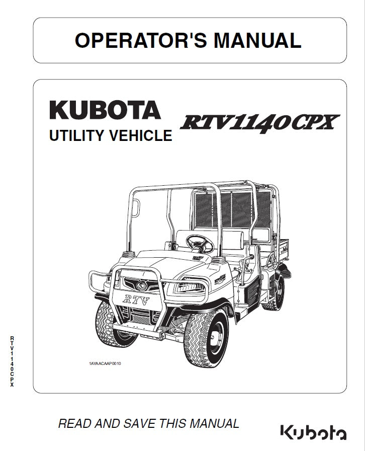 Kubota RTV1140CPX Utility Vehicle Pdf Operator's Manual