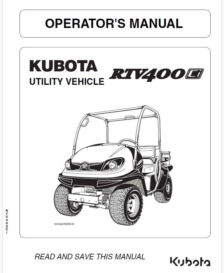 Kubota RTV400 Ci Utility Vehicle Pdf Operator's Manual