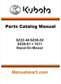 Kubota SZ22-48 SZ26-52 SZ26-61 > 1071 Stand-On Mower Parts Catalog Pdf Manual