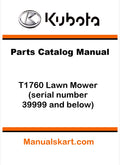 Kubota T1760 Lawn Mower Pdf Parts Catalog Manual (serial number 39999 and below)