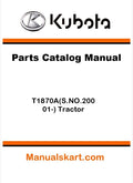 Kubota T1870A(S.NO.20001-) Tractor Parts Catalog Pdf Manual