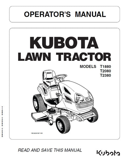 Kubota T1880, T2080, T2380 Lawn Tractor Pdf Operator's Manual