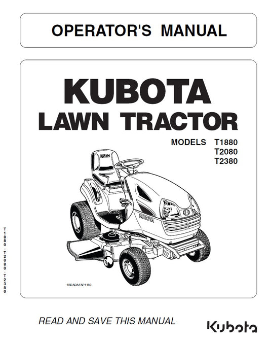 Kubota T1880, T2080, T2380 Lawn Tractor Pdf Operator's Manual