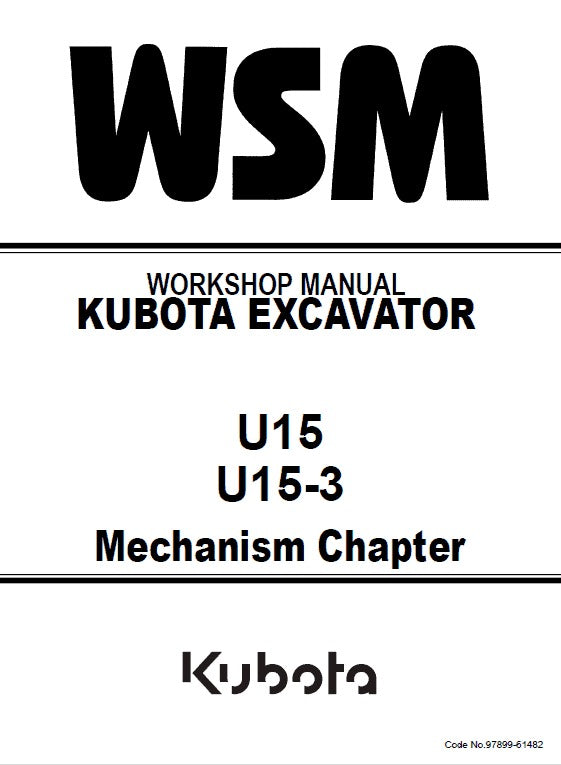 Kubota U15, U15-3 Excavator Pdf Repair Service Manual