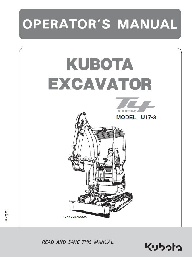 Kubota U17-3 Excavator Pdf Operator's Manual