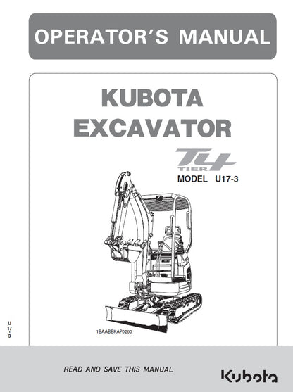 Kubota U17-3 Excavator Pdf Operator's Manual
