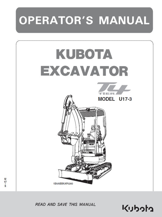 Kubota U17-3 Excavator Pdf Operator's Manual