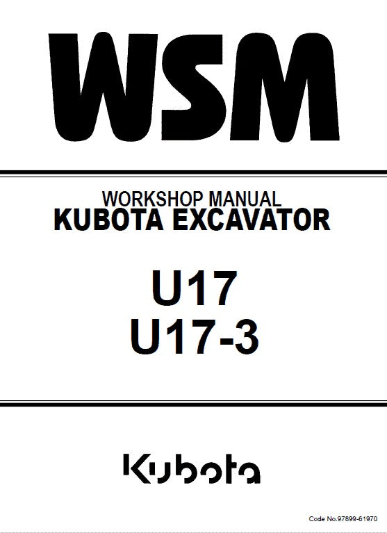 Kubota U17, U17-3 Excavator Pdf Repair Service Manual