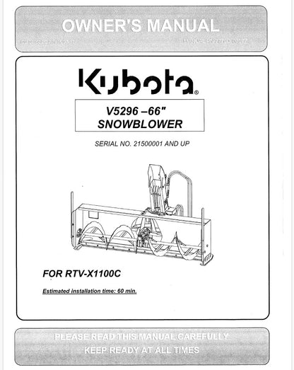 Kubota V5296-66" Snowblower Pdf Operator's Manual