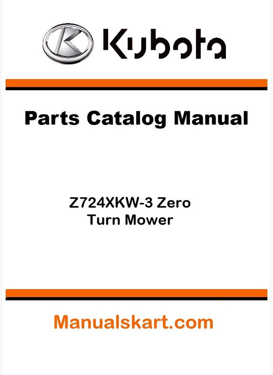 Kubota Z724XKW-3 Zero Turn Mower Parts Catalog Pdf Manual