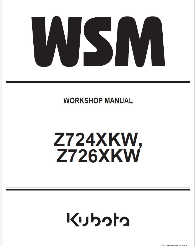 Kubota Z724XKW, Z726XKW Zero Turn Mower Pdf Repair Service Manual