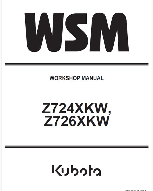 Kubota Z724XKW, Z726XKW Zero Turn Mower Pdf Repair Service Manual