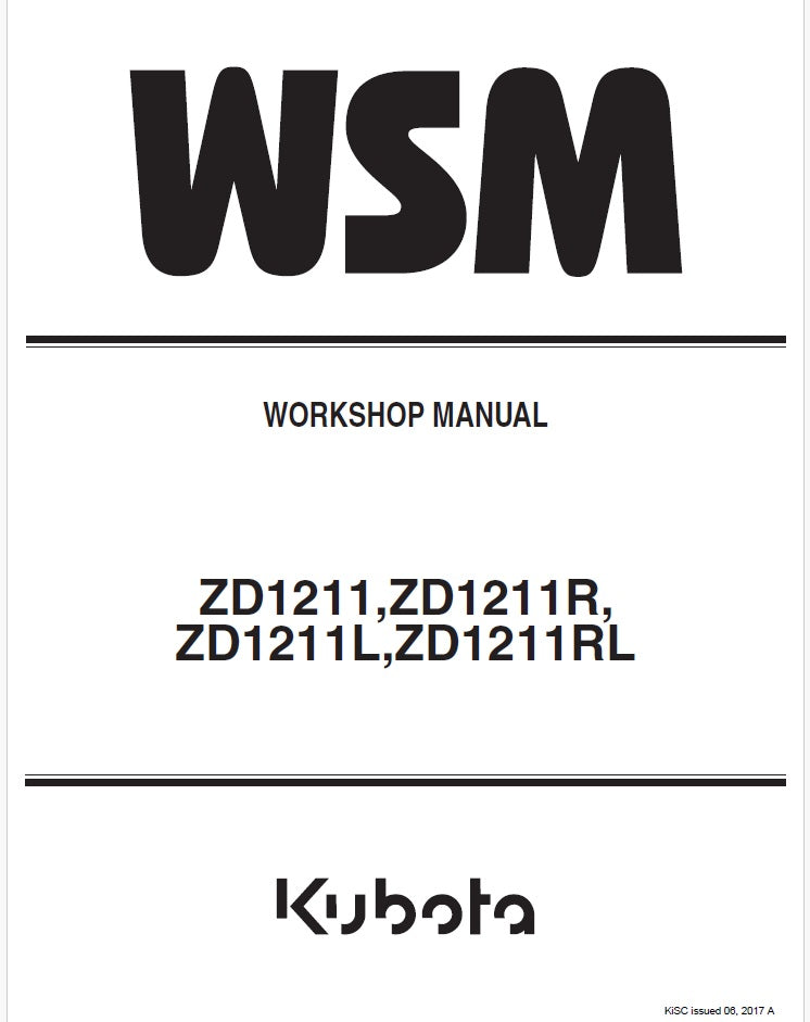 Kubota ZD1211, ZD1211R, ZD1211L, ZD1211RL Zero Turn Mower Pdf Repair Service Manual