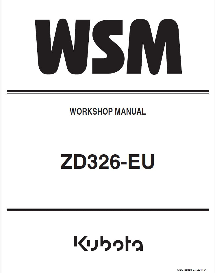 Kubota ZD326-EU Zero Turn Mower Pdf Repair Service Manual