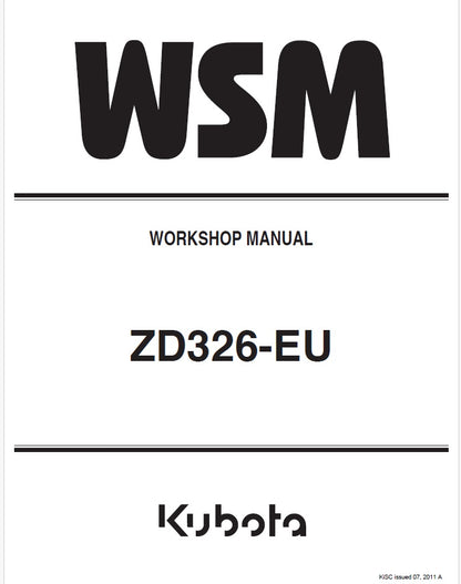 Kubota ZD326-EU Zero Turn Mower Pdf Repair Service Manual