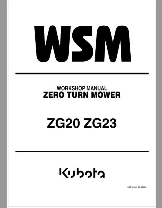 Kubota ZG20, ZG23 Zero Turn Mower Pdf Repair Service Manual