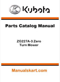 Kubota ZG227A-3 Zero Turn Mower Parts Catalog Pdf Manual