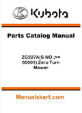 Kubota ZG227A(S.NO.;>=60001) Zero Turn Mower Parts Catalog Pdf Manual