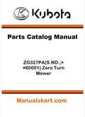 Kubota ZG327PA(S.NO.;>=60001) Zero Turn Mower Parts Catalog Pdf Manual