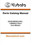 Kubota ZG327RPA(S.NO.;>=B0001) Zero Turn Mower Parts Catalog Pdf Manual