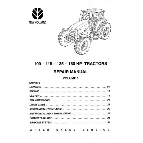 New Holland 100 115 135 160 HP Tractor Pdf Repair Service Manual Vol 1 (P. Nb. 6035432100)