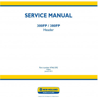 New Holland 300FP, 380FP Header Pdf Repair Service Manual (p. Nb. 47461392)