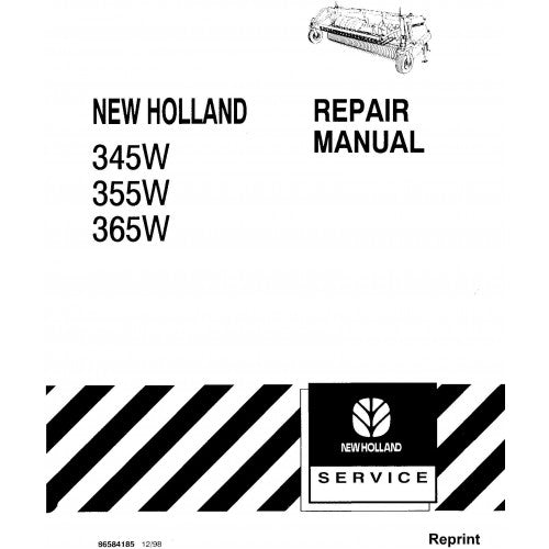 New Holland 345W, 355W, 365W Forage Head Windrow Pickup Header Pdf Repair Service Manual (p. Nb. 86584185)