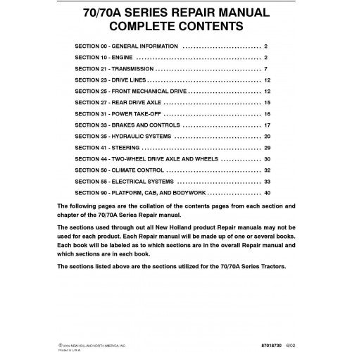 New Holland 8670, 8770, 8870, 8970, 8670A, 8770A, 8870A, 8970A Tractor Pdf Repair Service Manual (p. Nb. 87018722)