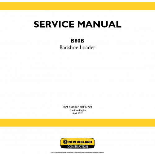 New Holland B80B Backhoe Loader Pdf Repair Service Manual (p. Nb. 48143704)