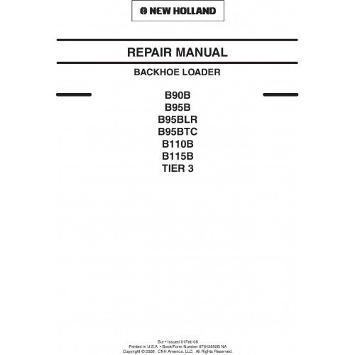New Holland B90B, B95B, B95BLR, B95BTC, B110B, B115B Backhoe Loader Pdf Repair Service Manual Na (p. Nb. 87643850b)