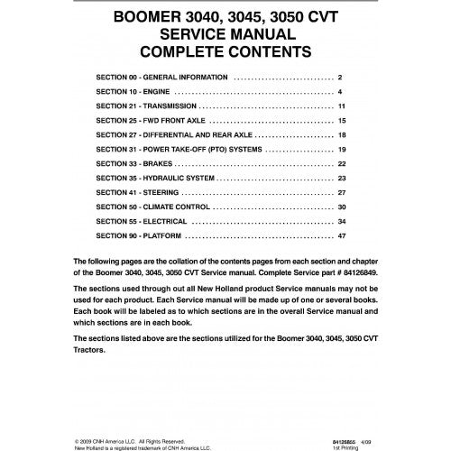 New Holland Boomer 3040, 3045, 3050 Cvt Tractor Pdf Repair Service Manual