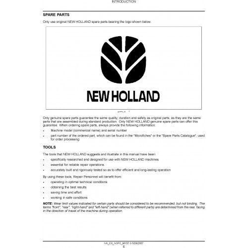 New Holland CX8070, CX8080, CX8090 Combine Harvester Pdf Repair Service Manual (p. Nb. 87690997)