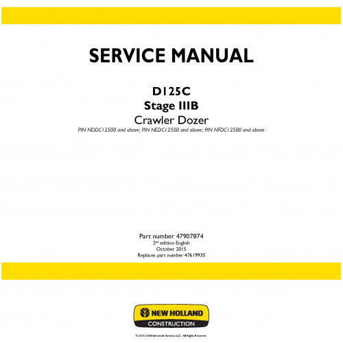 New Holland D125C Crawler Dozer Pdf Repair Service Manual (p. Nb. 47907874)