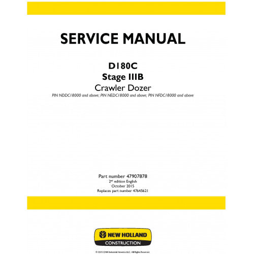 New Holland D180C Crawler Dozer Pdf Repair Service Manual (p. Nb. 47907878)
