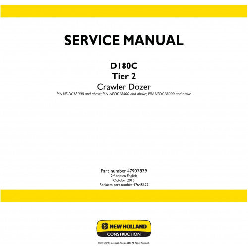 New Holland D180C Crawler Dozer Pdf Repair Service Manual (P. NB. 47907879)