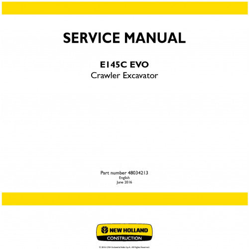 New Holland E145c Evo Crawler Excavator Pdf Repair Service Manual (p. Nb. 48034213)