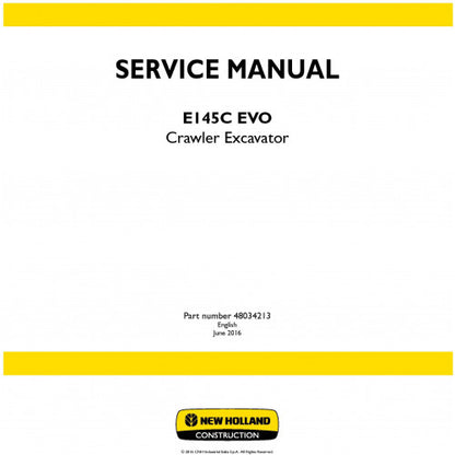 New Holland E145c Evo Crawler Excavator Pdf Repair Service Manual (p. Nb. 48034213)