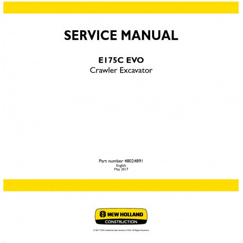 New Holland E175C Evo Crawler Excavator Pdf Repair Service Manual (p. Nb. 48024891)