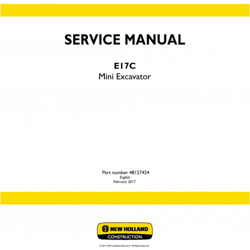 New Holland E17c Mini Excavator Pdf Repair Service Manual (p. Nb. 48127424)