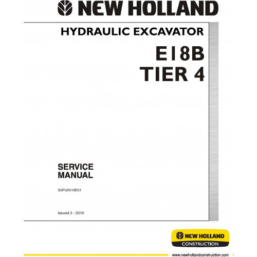 New Holland E18B Hydraulic Excavator Pdf Repair Service Manual (P. Nb. S5PU0019E01)