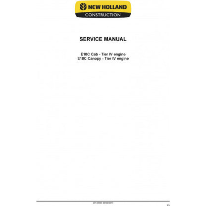 New Holland E18C Mini Excavator Pdf Repair Service Manual (p. Nb. 48139696)