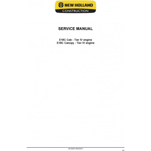 New Holland E18C Mini Excavator Pdf Repair Service Manual (p. Nb. 48139696)