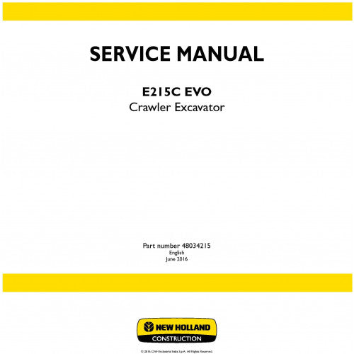 New Holland E215c Evo Crawler Excavator Lc Version Pdf Repair Service Manual (p. Nb. 48034215) Tier 3