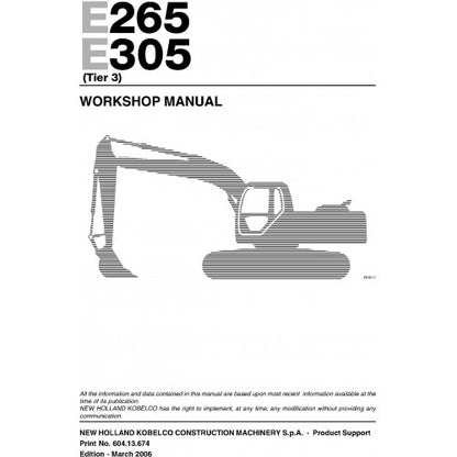 New Holland E265, E305 Excavator Pdf Repair Service Manual (p. Nb. 60413674)