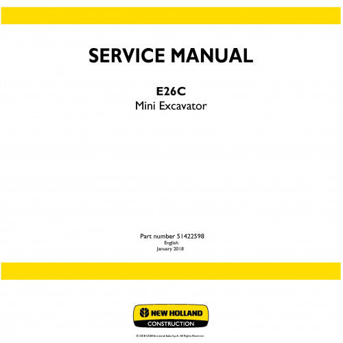 New Holland E26C Mini Excavator Pdf Repair Service Manual (p. Nb. 51422598)